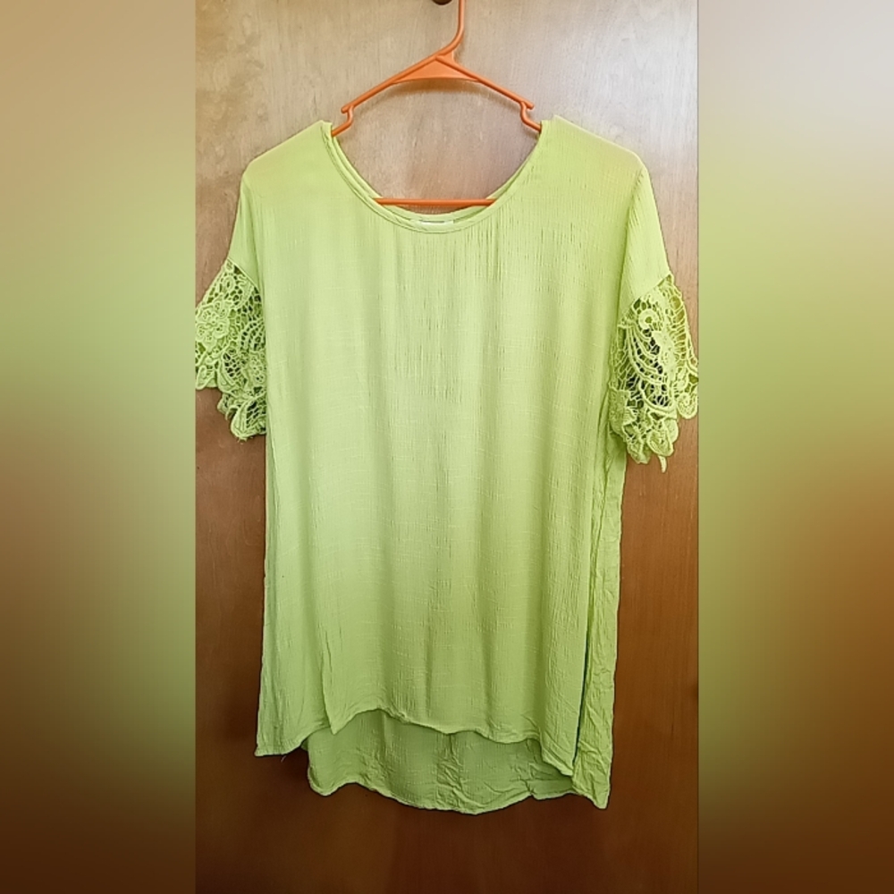 Green Embellished Blouse with Lace Sleeves